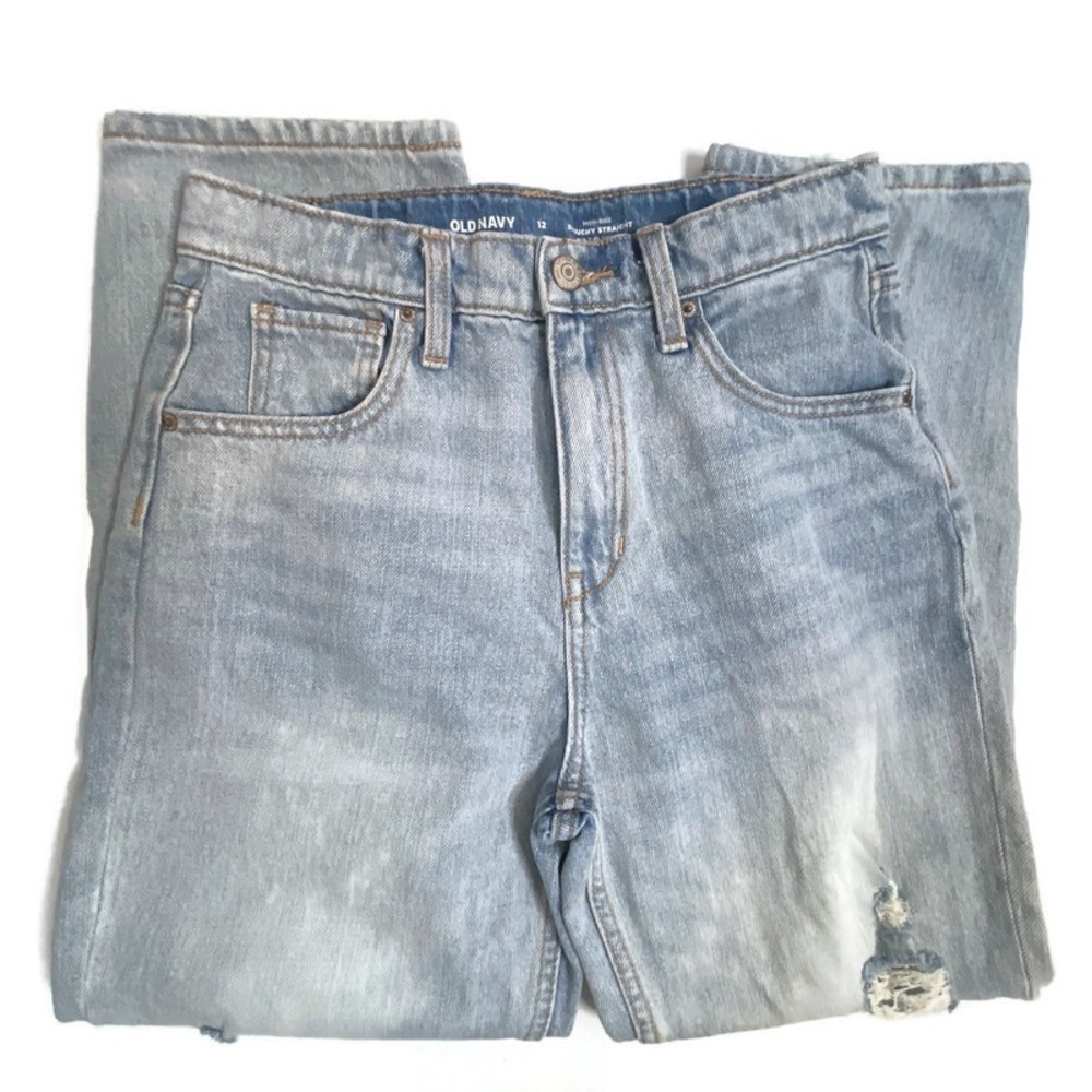 Old Navy Jeans High Rise Slouchy Stretch Denim Distressed Light Wash Size 12